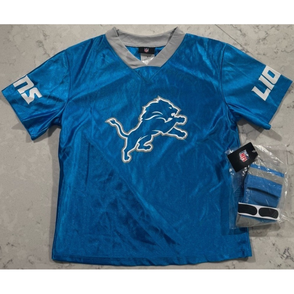 NWT Detroit Lions Youth Essentials Set Size Small Blue Mesh Jersey‎ Socks NFL